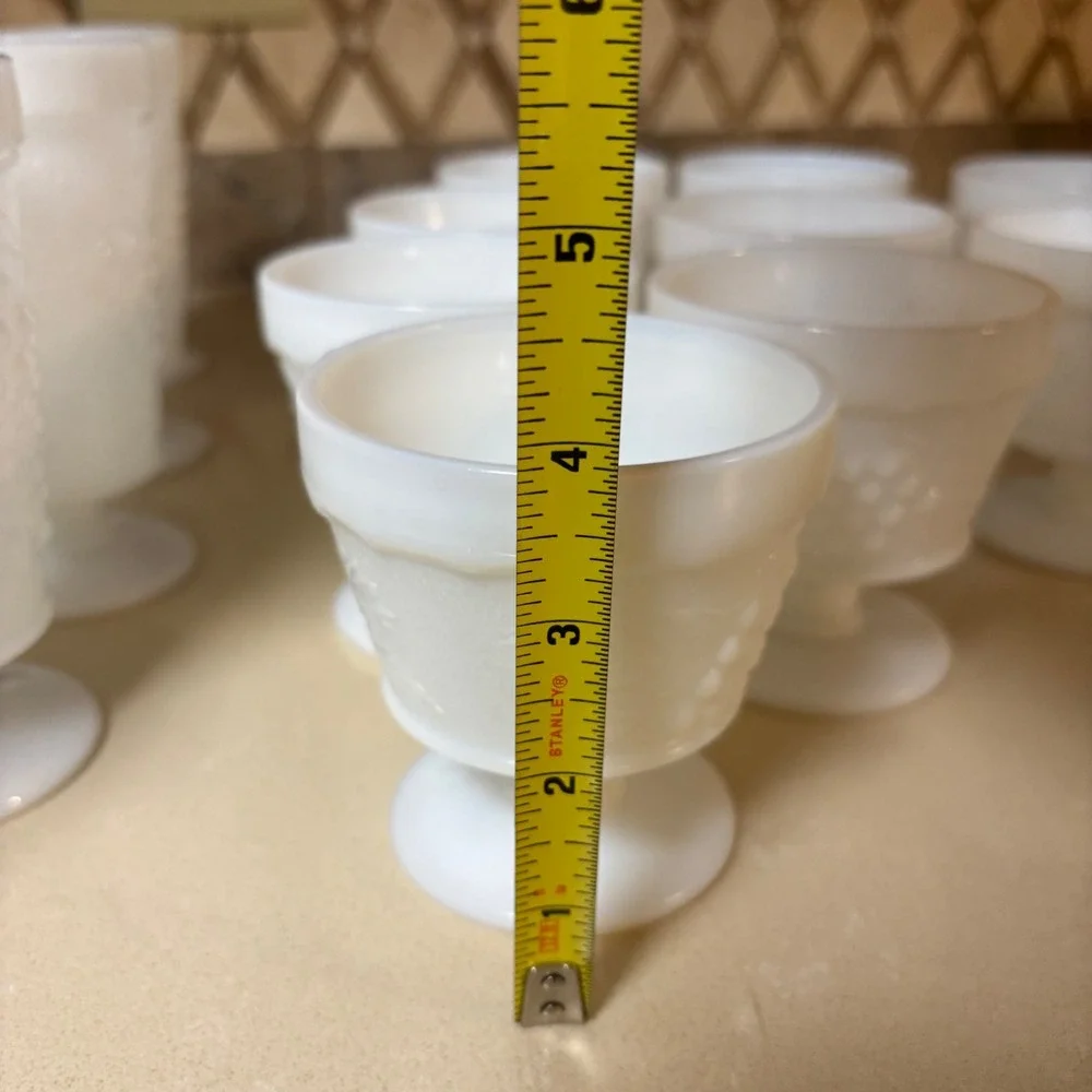 Westmoreland Milk Glass Paneled Grape Footed Dessert Sherbet Goblets Set of 9